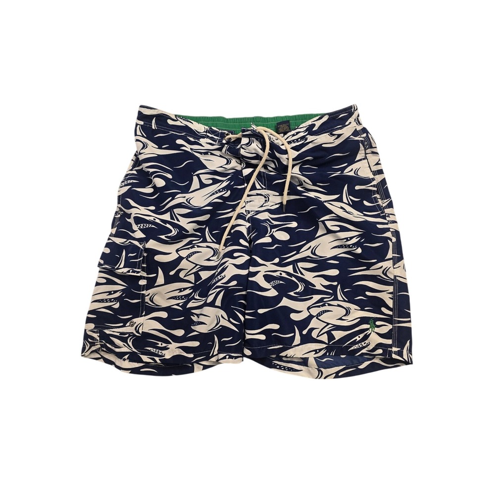 Polo Ralph Lauren Mens Shark Print Swim Trunks Navy White XL Board Shorts 5022